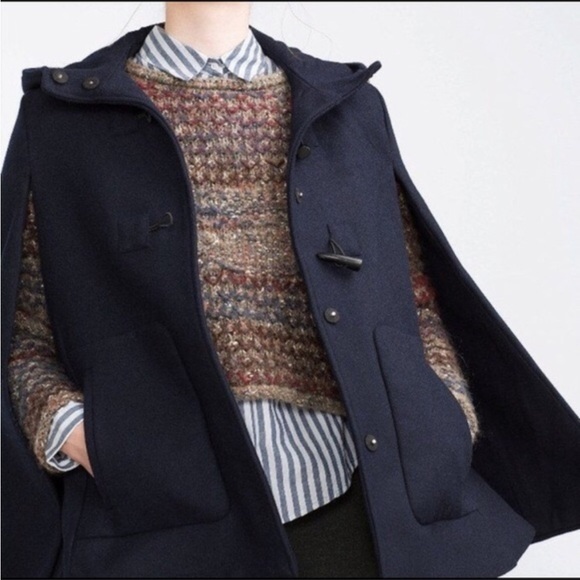 Zara Jackets & Coats Zara Navy Wool Cape Poshmark